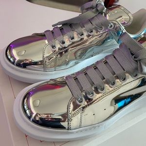 Men’s Alexander McQueen mirror/silver “Larry” sneakers.